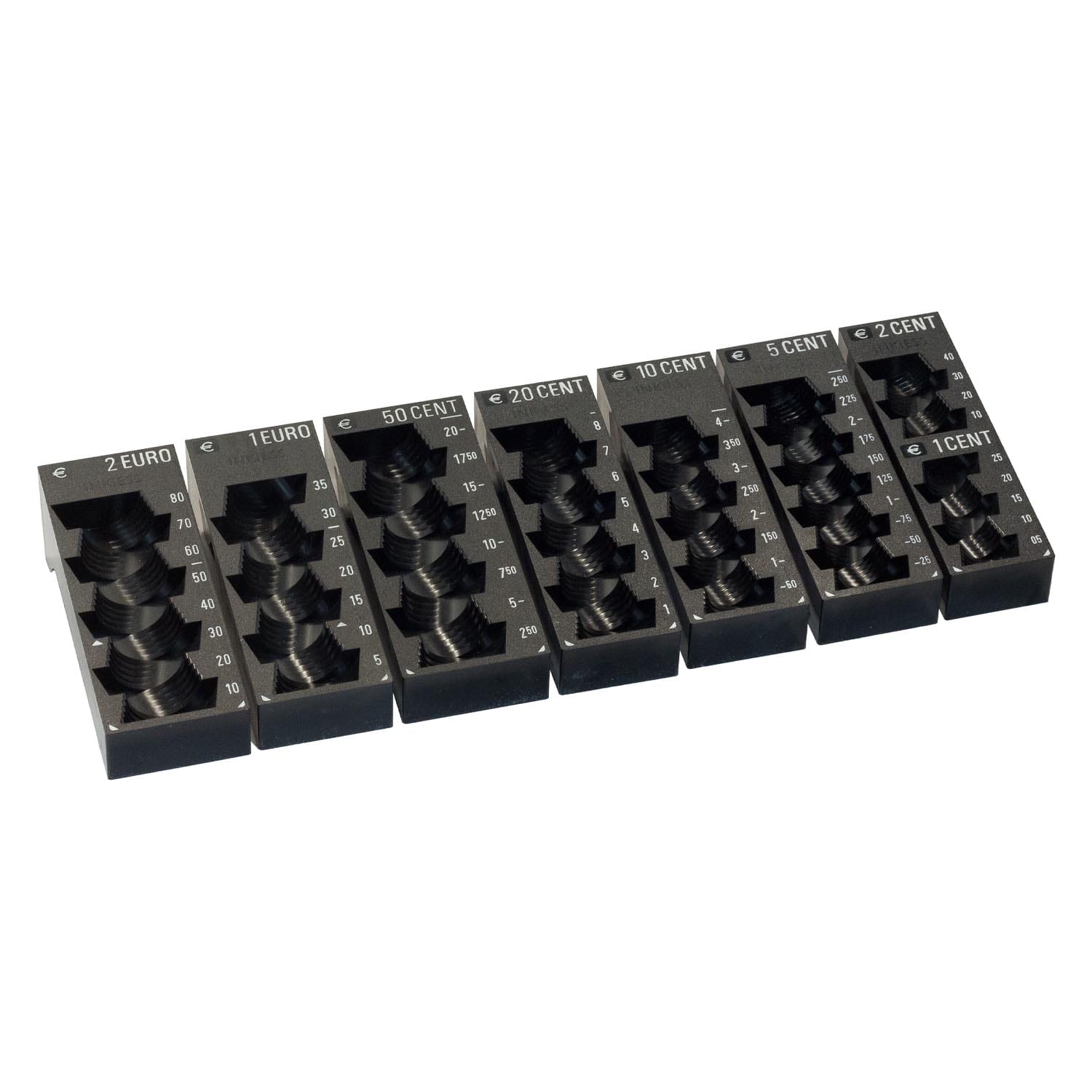 Euromünzen in Sortierfächern.