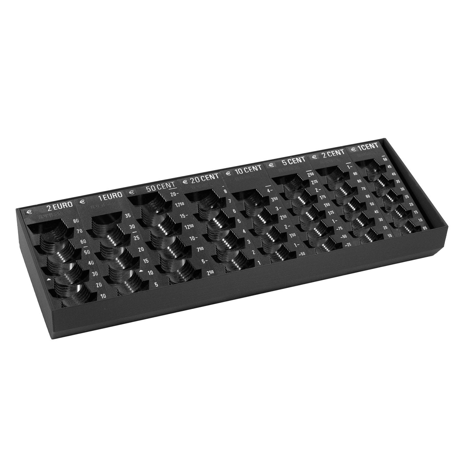 Euromünzen-Zählschale für verschiedene Münzenwerte.