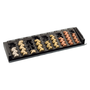 Münzzähler mit verschiedenen Euro-Münzen.