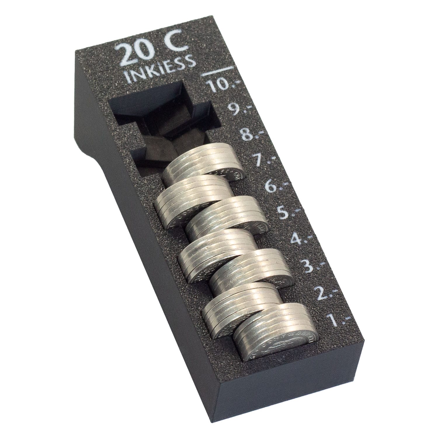 20-Cent-Münzzähler mit Münzen gestapelt